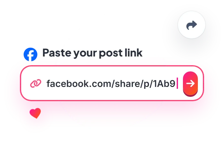 A Facebook logo and a box labelled Paste your post link with a facebook.com/share link typed in