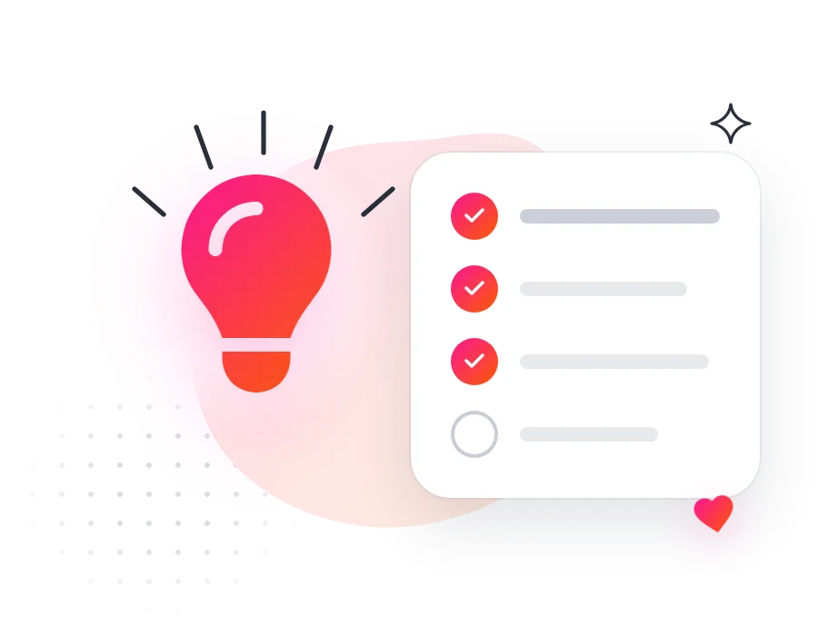 A lightbulb next to a ticked checklist of posting tips