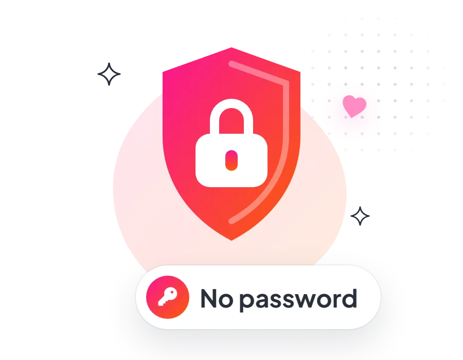 A shield with a padlock and a No password label