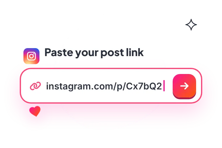 The Instagram logo and a box labelled Paste your post link with an instagram.com/p/ link typed in