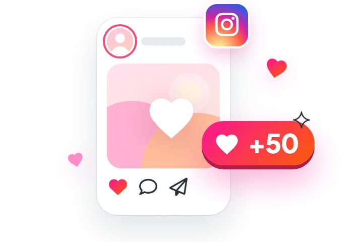 An Instagram post with the Instagram logo, a heart and +50 likes added