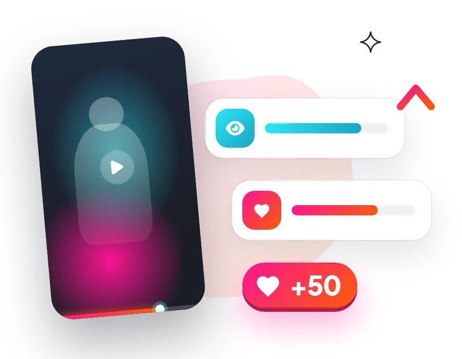 A view counter and a likes counter rising together beside a playing video