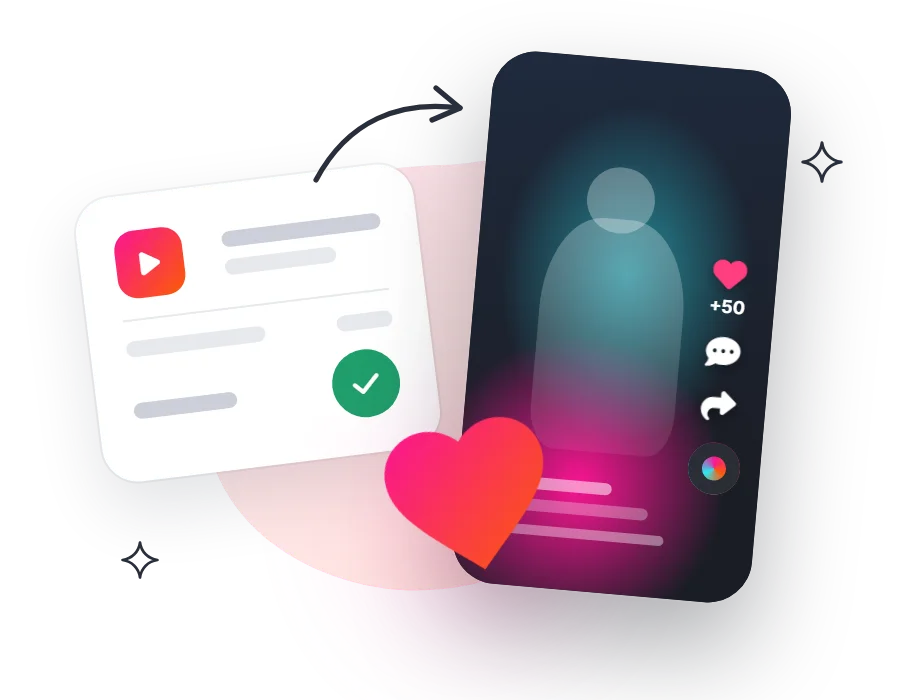 An order slip next to a TikTok video with a thank-you heart sticker