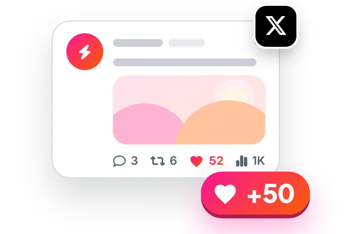 A post with the X logo and a +50 likes badge landing on its like count